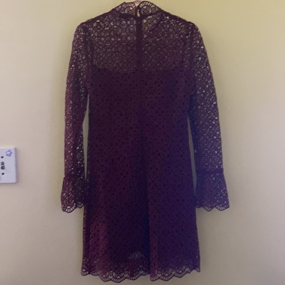 Sandro NWOT Helian Lace Long Sleeve Bordeaux Dress Size 38 - Picture 4 of 11